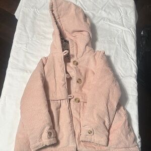 Kids Pink Corduroy Hooded Jacket